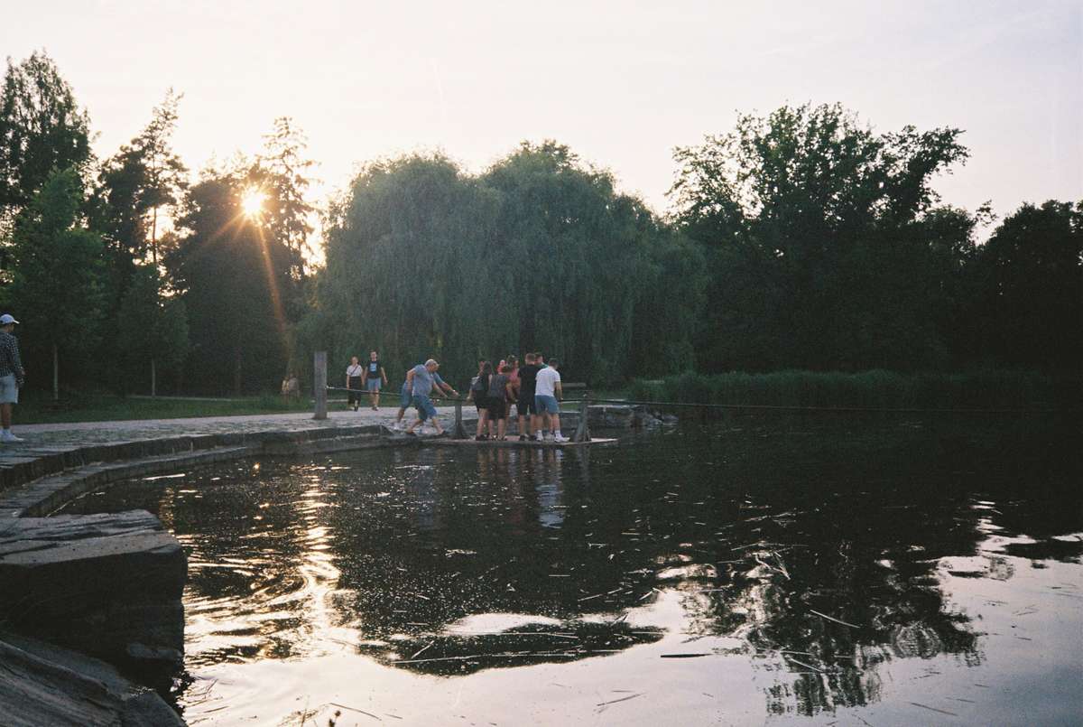 A nine-headed group boarding a raft rated for two. Wet ankles and lots of laughs.